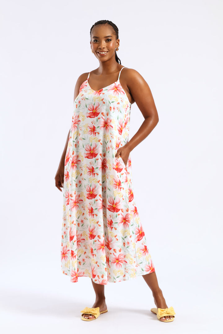 Strappy A-Line Slip Midi Dress - Multi