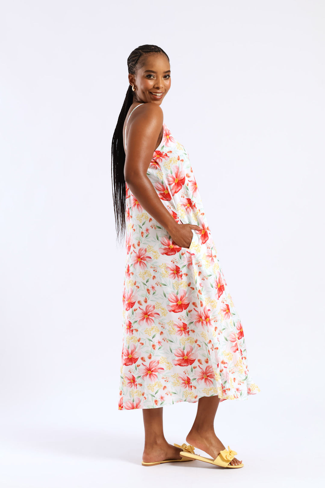 Strappy A-Line Slip Midi Dress - Multi