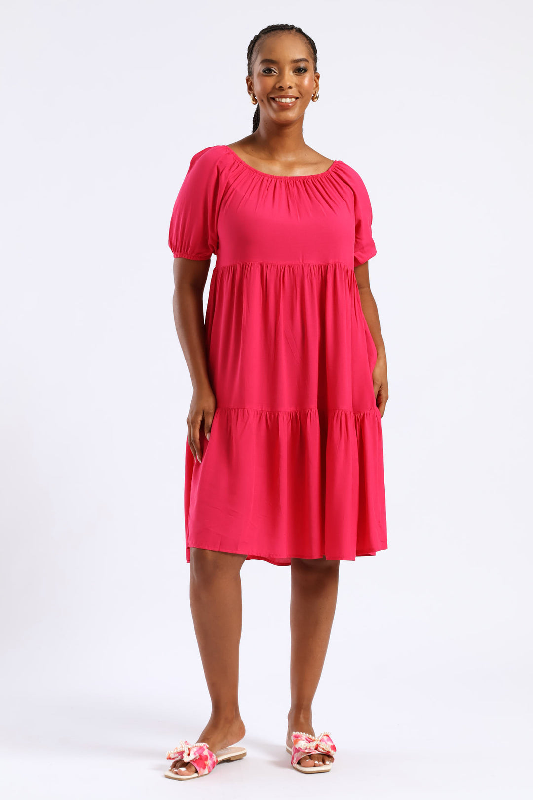 Tiered Gypsy Mini Dress - Magenta