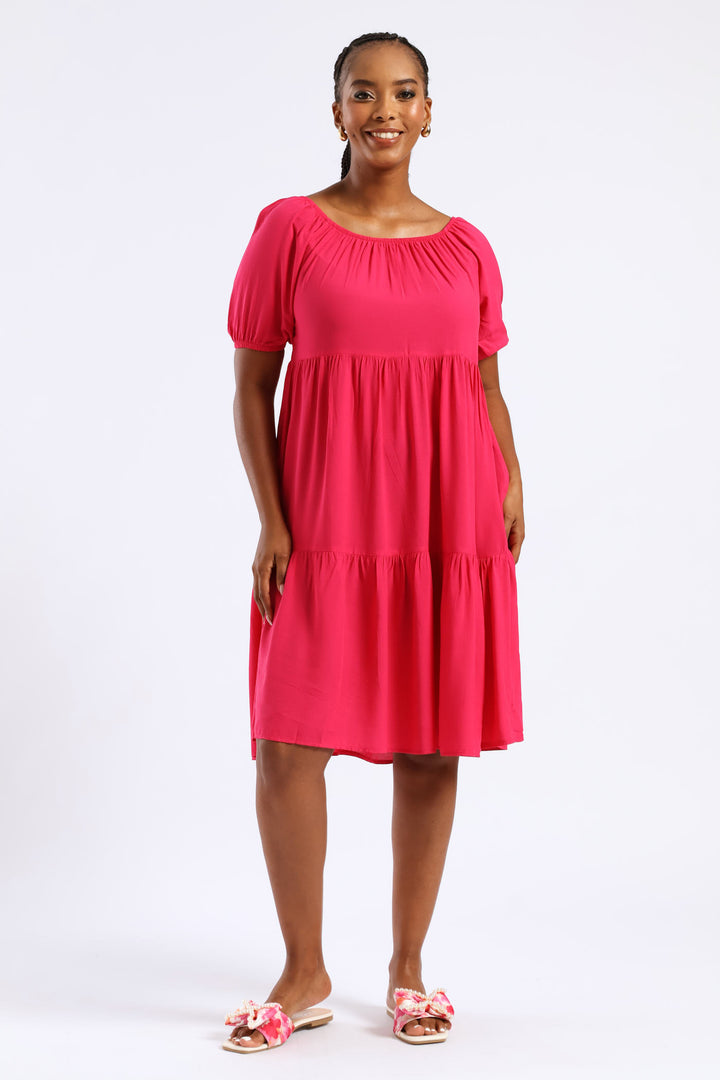 Tiered Gypsy Mini Dress - Magenta