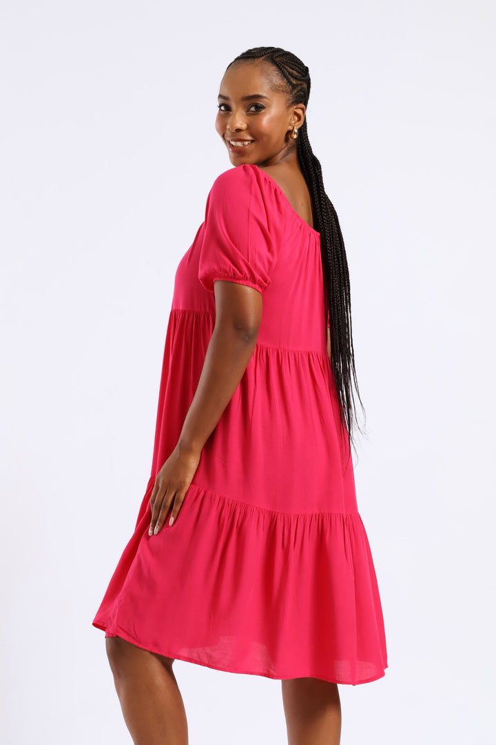 Tiered Gypsy Mini Dress - Magenta