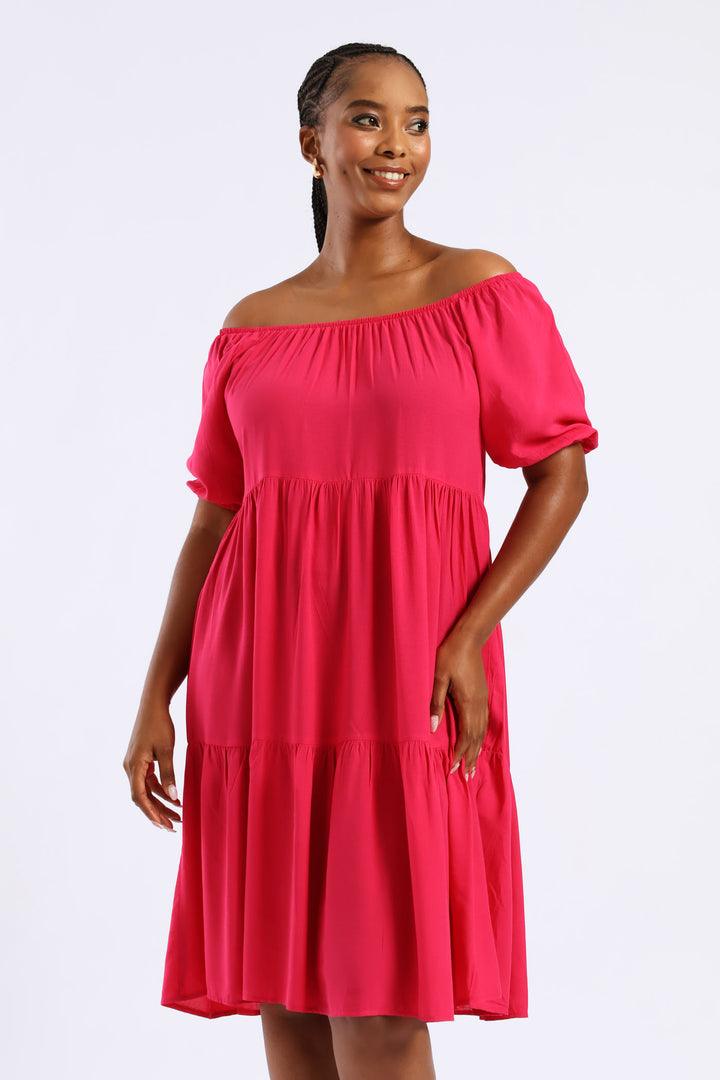 Tiered Gypsy Mini Dress - Magenta