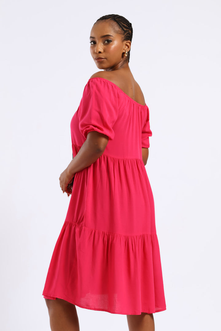 Tiered Gypsy Mini Dress - Magenta