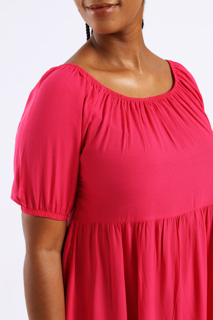 Tiered Gypsy Mini Dress - Magenta