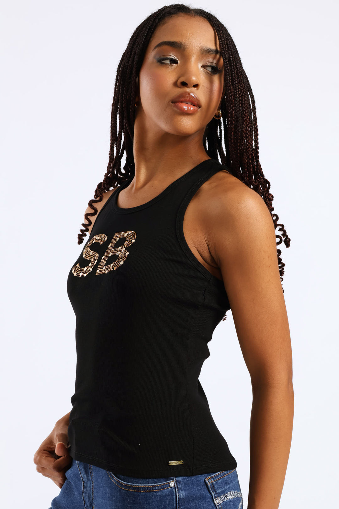 Clear Vision Rib Knit Bling Logo Racer Vest - Black