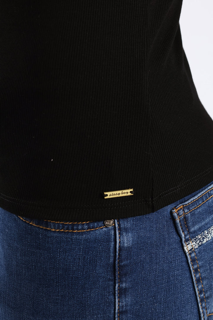 Clear Vision Rib Knit Bling Logo Racer Vest - Black