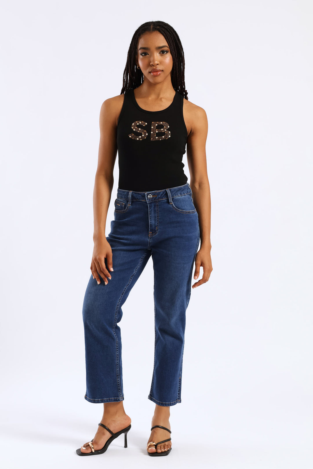 Mid Waist Capri Denim With Side Seam Slit & Back Pocket - Mid Blue