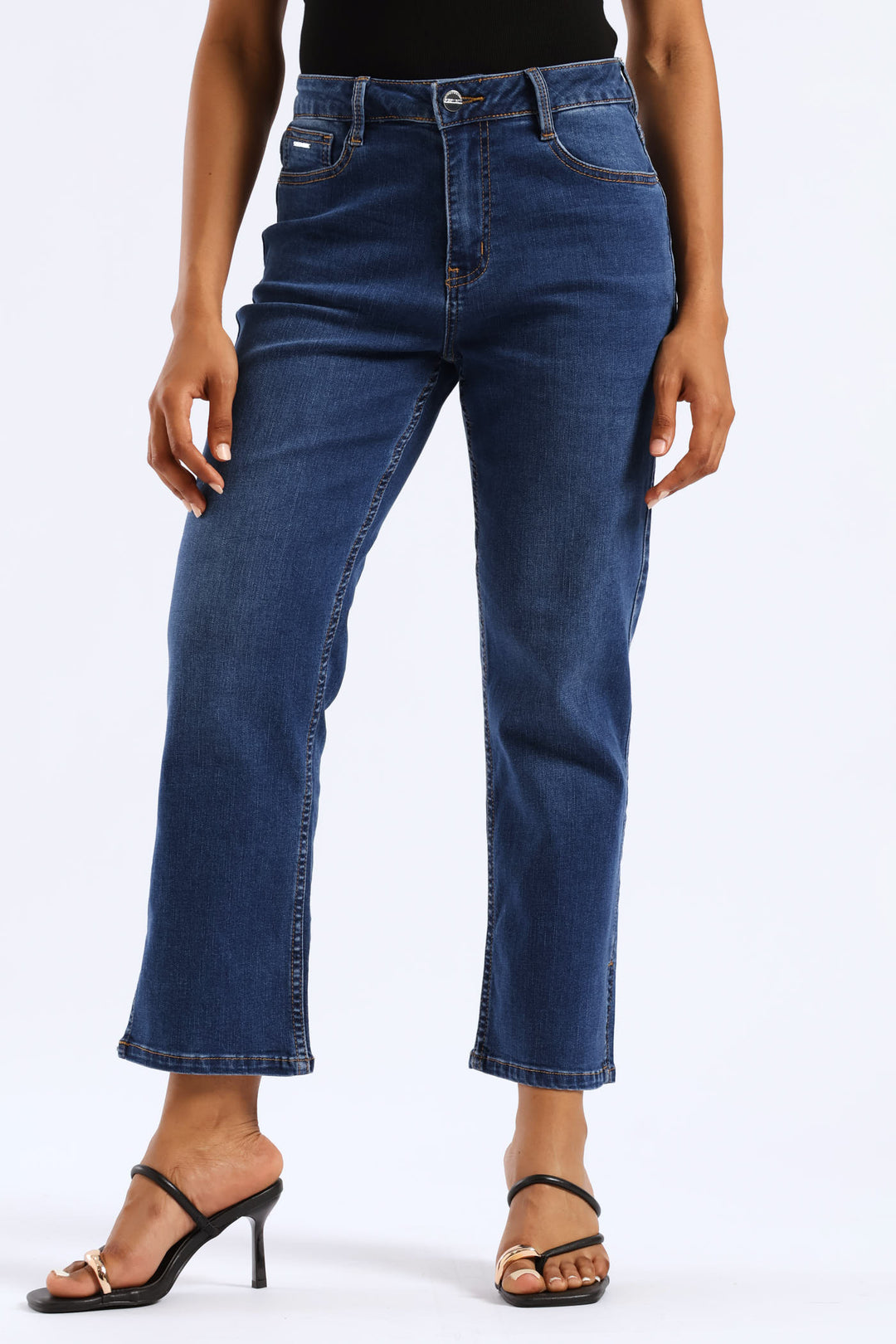 Mid Waist Capri Denim With Side Seam Slit & Back Pocket - Mid Blue