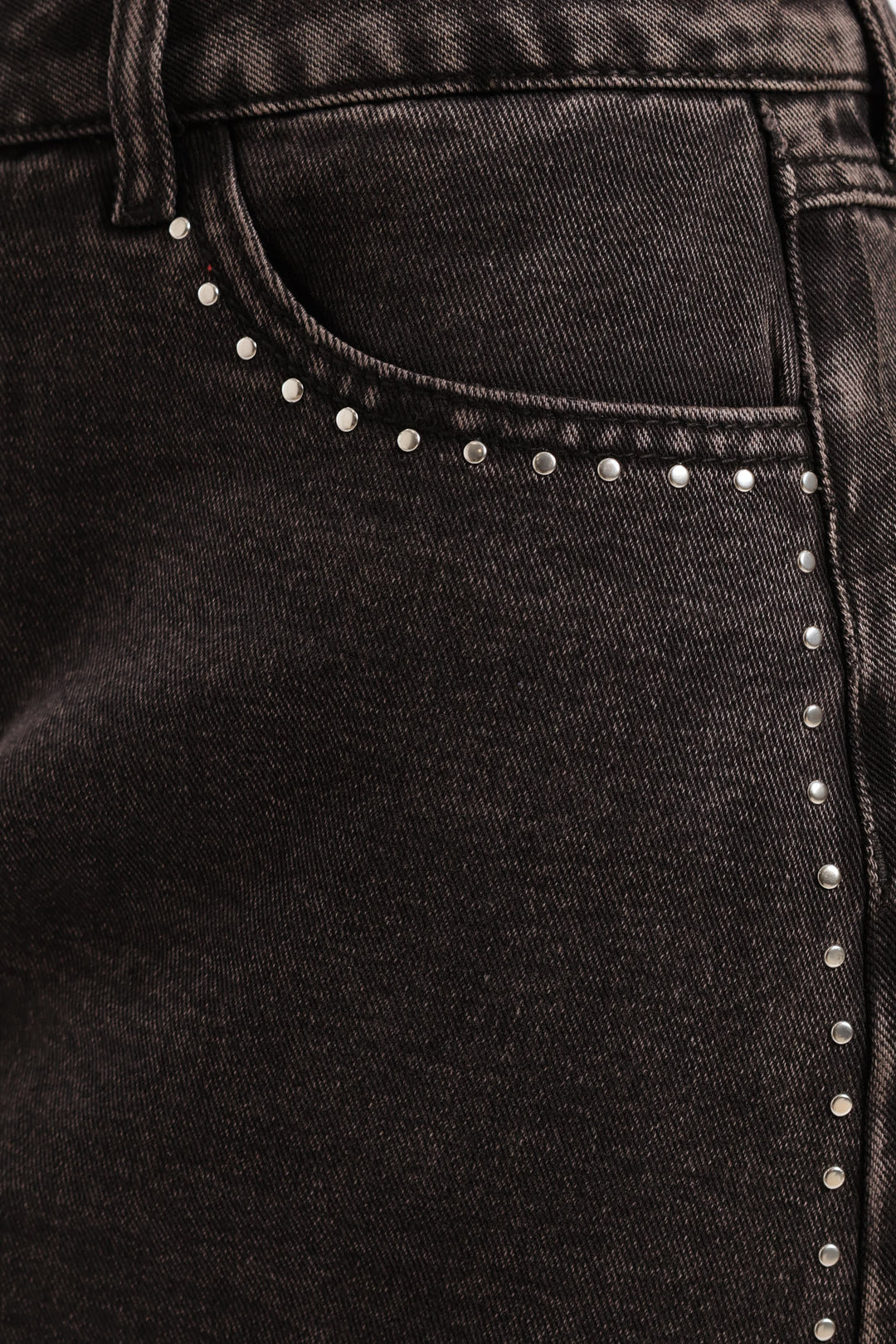 Studded Denim Mini Skirt - Salty Black