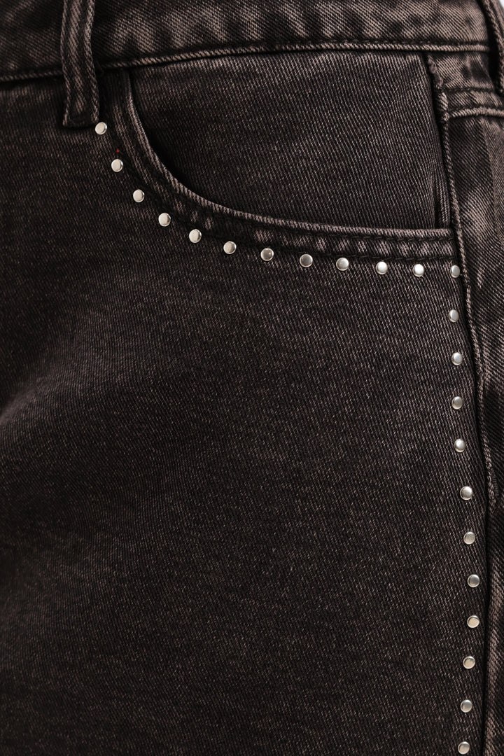 Studded Denim Mini Skirt - Salty Black