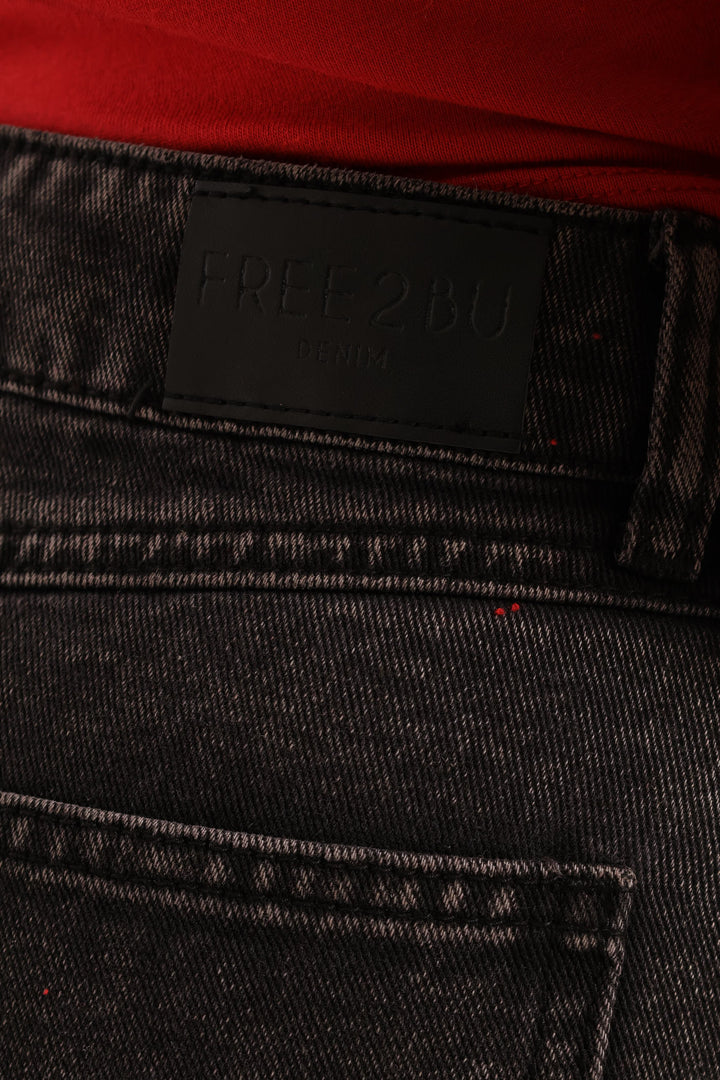 Studded Denim Mini Skirt - Salty Black