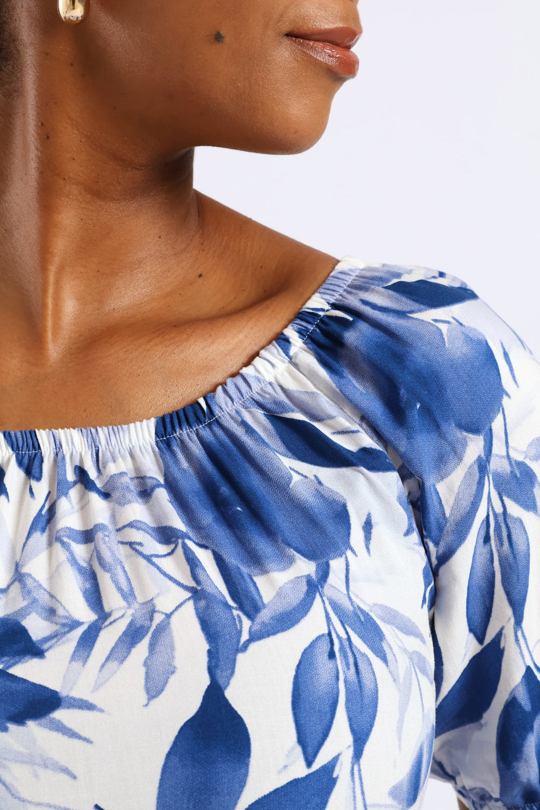 Printed Tiered Gypsy Mini Dress - White/Blue