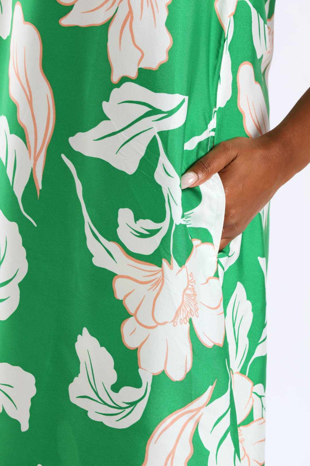 Bow Ties V-Neck Border Print Midaxi Dress - White/Green