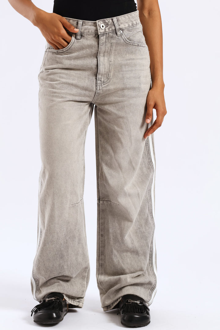 Side Stripe Balloon Jean - Grey