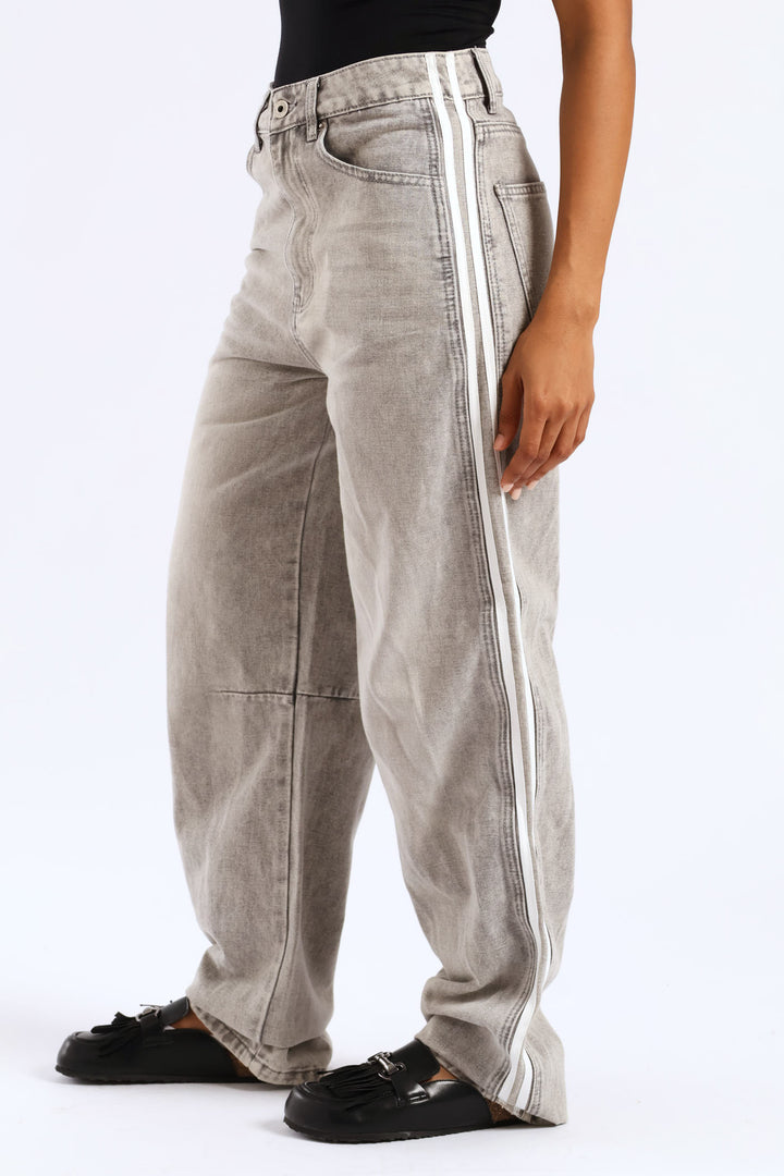 Side Stripe Balloon Jean - Grey