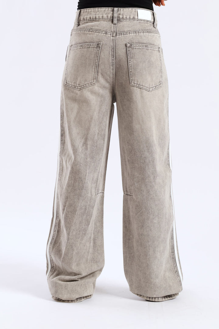 Side Stripe Balloon Jean - Grey