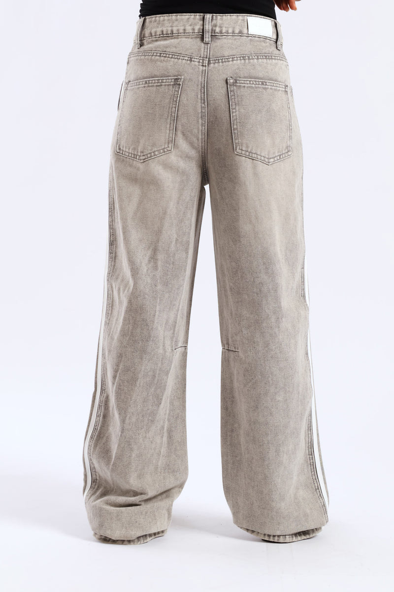 Side Stripe Balloon Jean - Grey