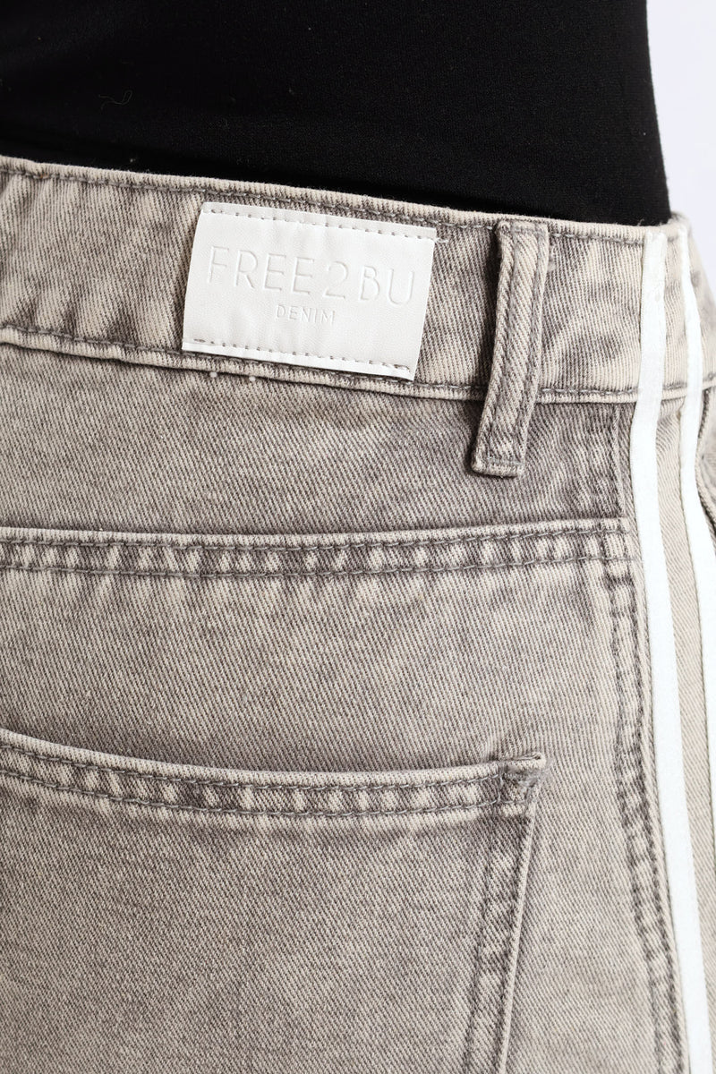 Side Stripe Balloon Jean - Grey