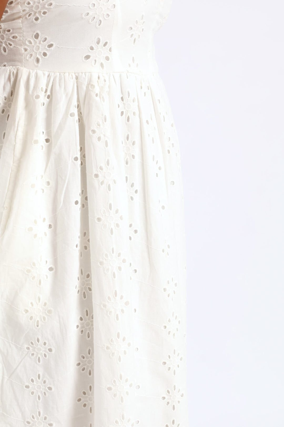 Strappy Babydoll Anglaise Tie-Back Midi Dress - White