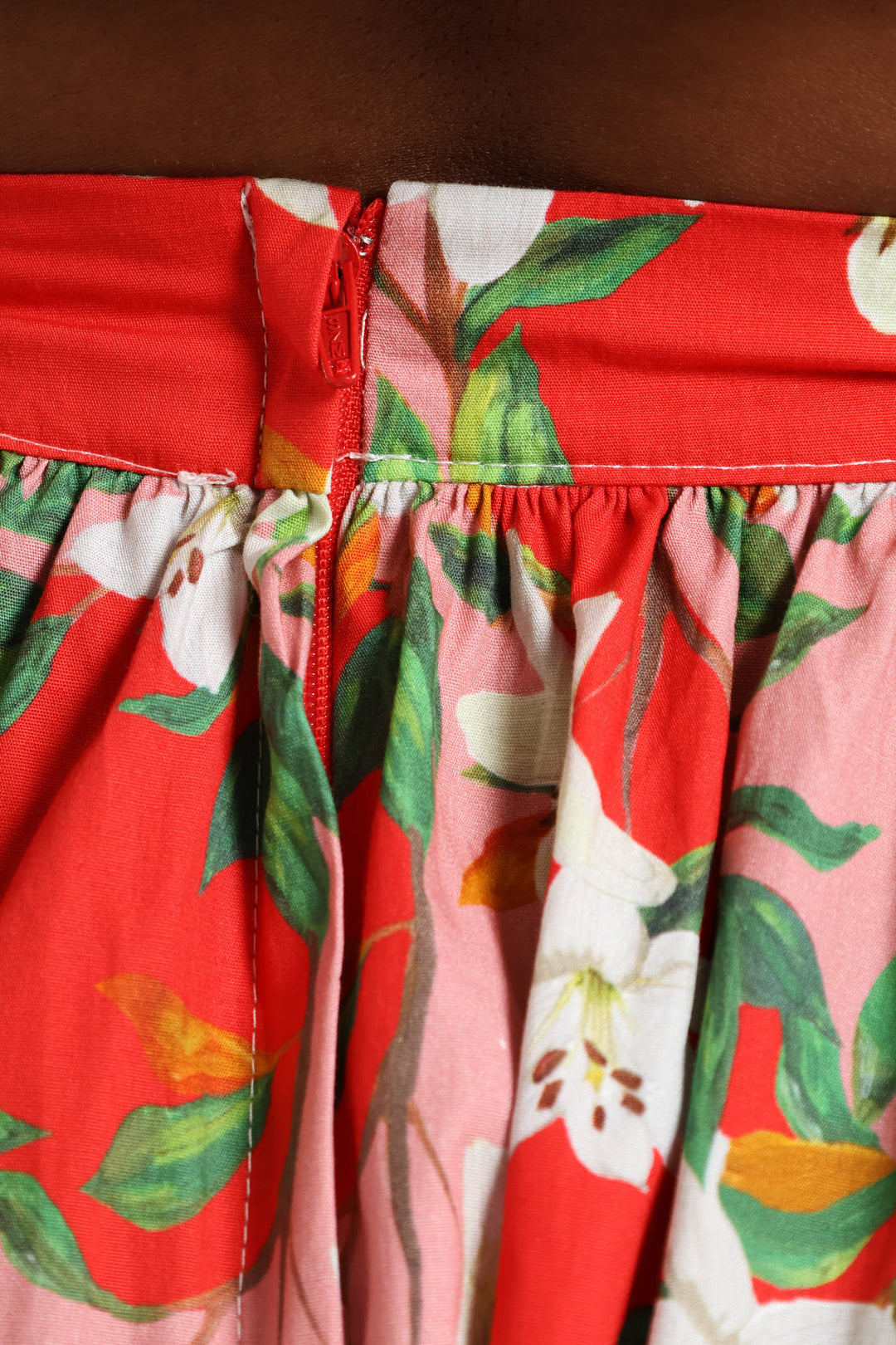 Structured Wide Hem Floral Flared Midi Skirt - Red/Pink