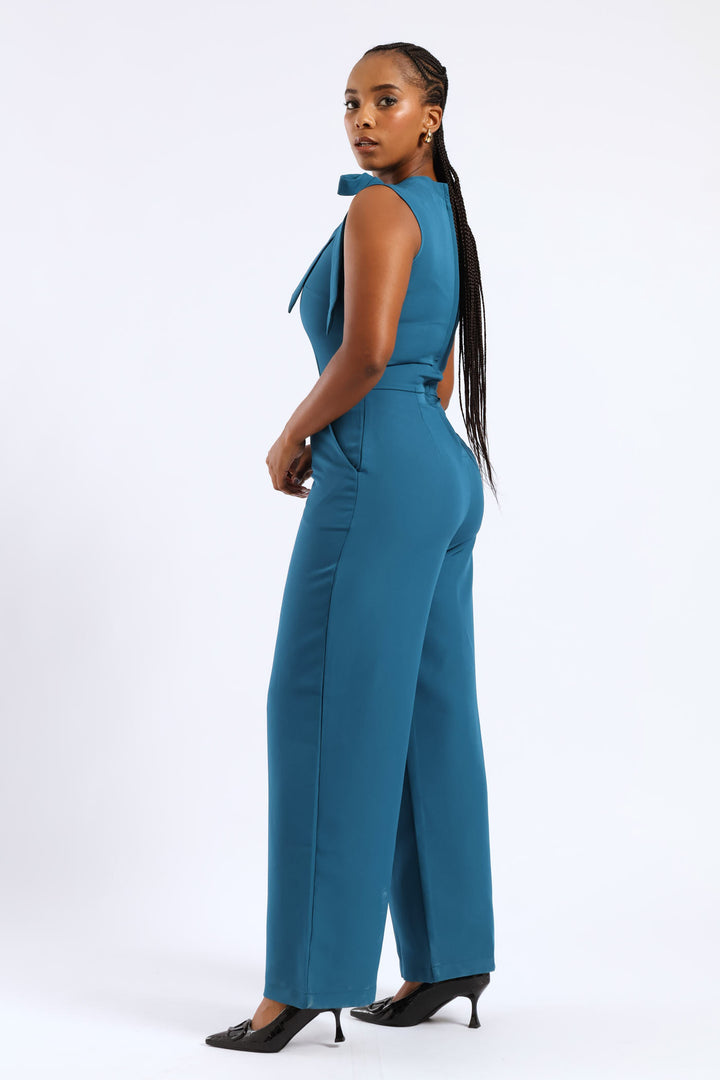 Tie Neck Jumpsuit - Teal