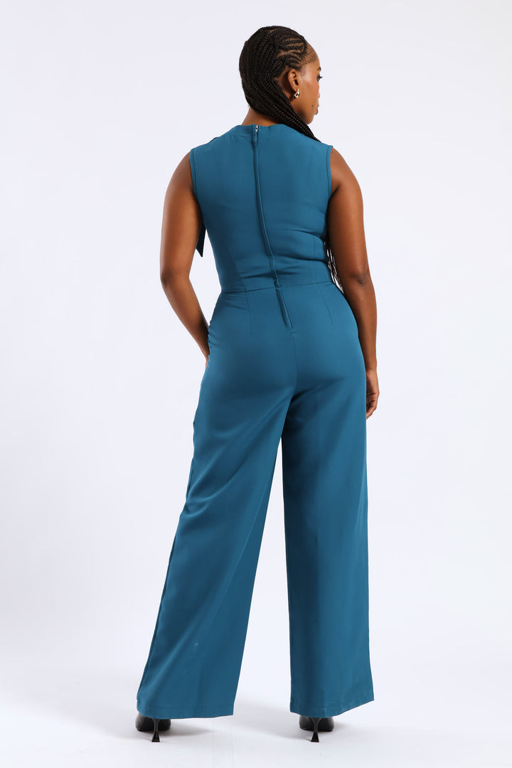Tie Neck Jumpsuit - Teal