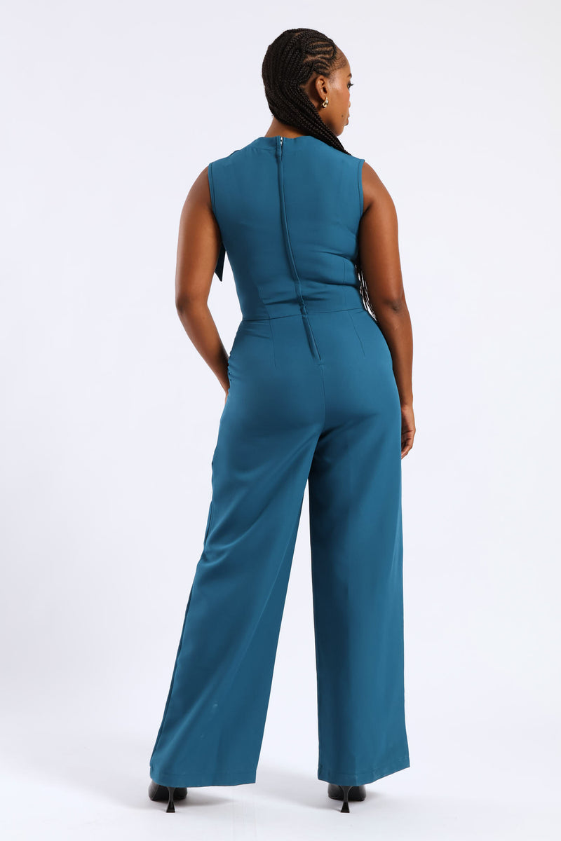 Tie Neck Jumpsuit - Teal