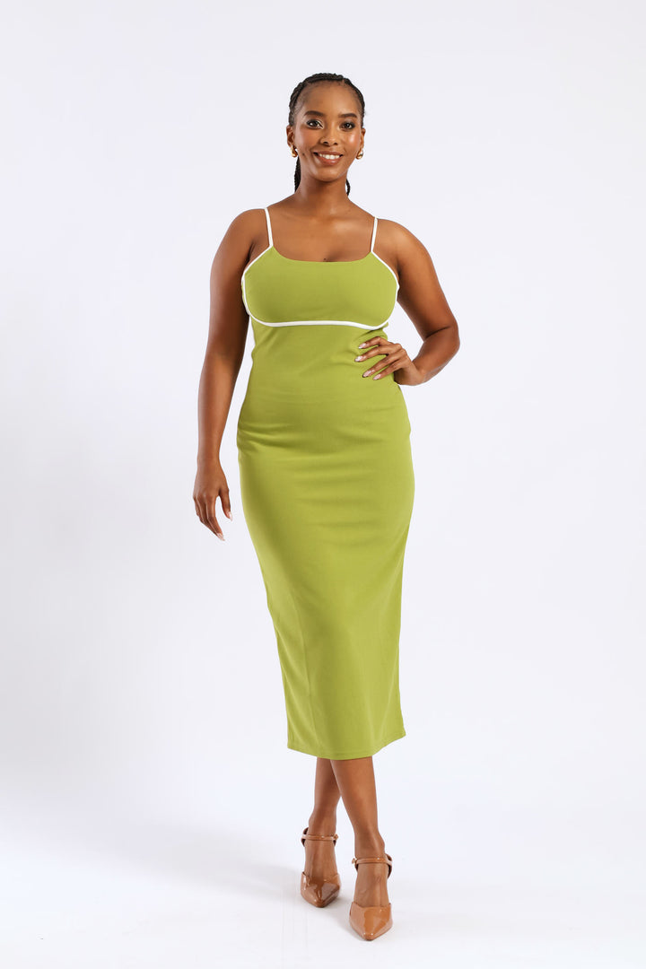 Panelled Contrast Bodycon Maxi Dress - Chartreuse