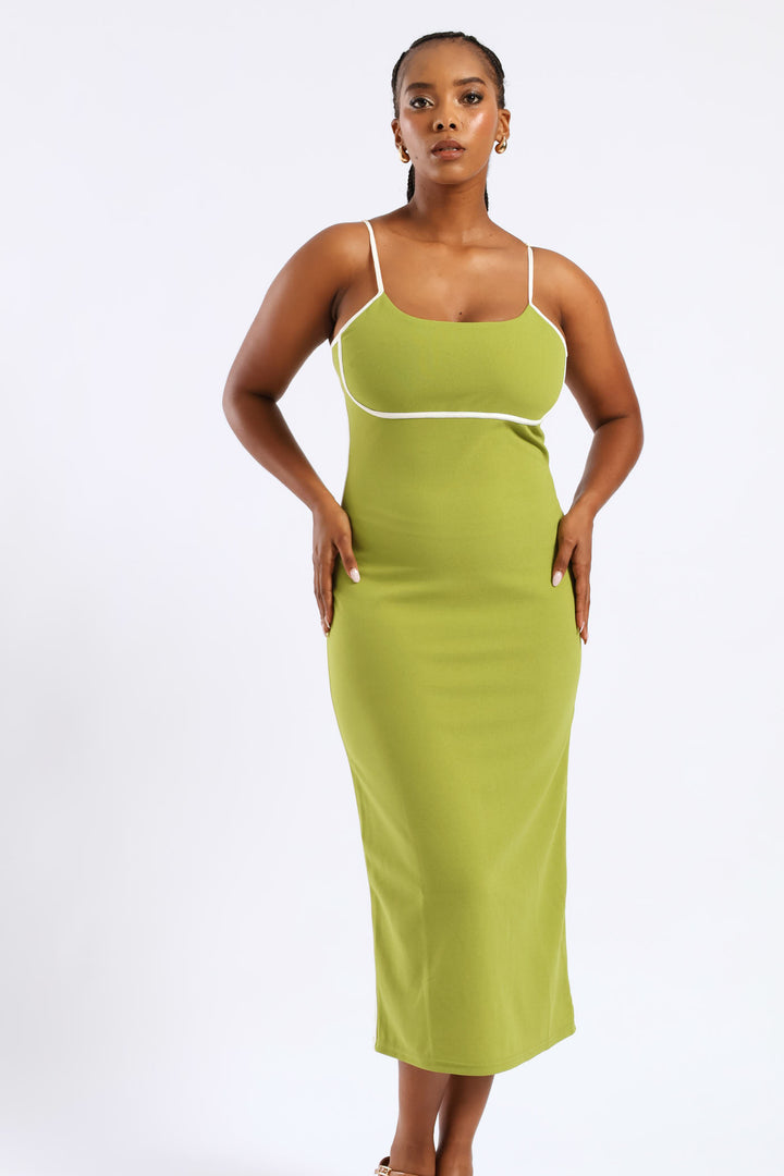 Panelled Contrast Bodycon Maxi Dress - Chartreuse