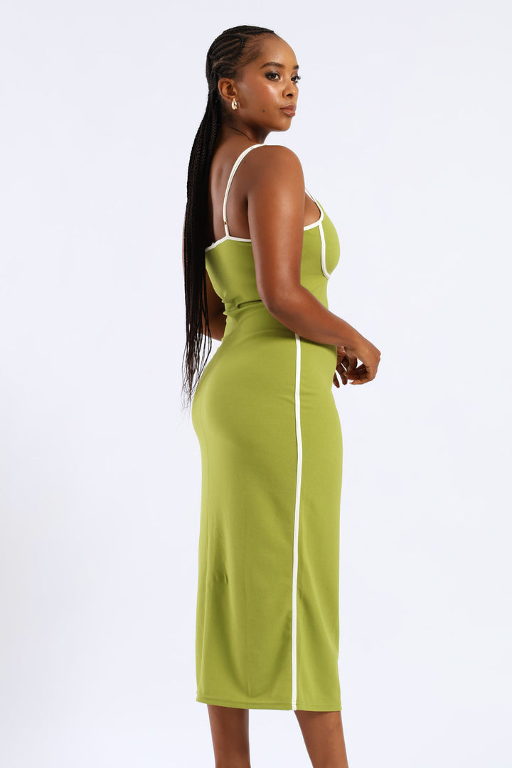 Panelled Contrast Bodycon Maxi Dress - Chartreuse