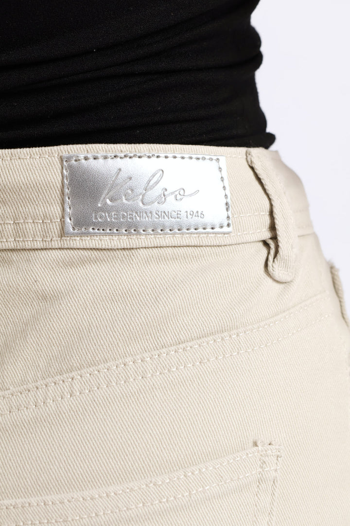 Classic Roll Hem Bermuda Denim Short - Stone