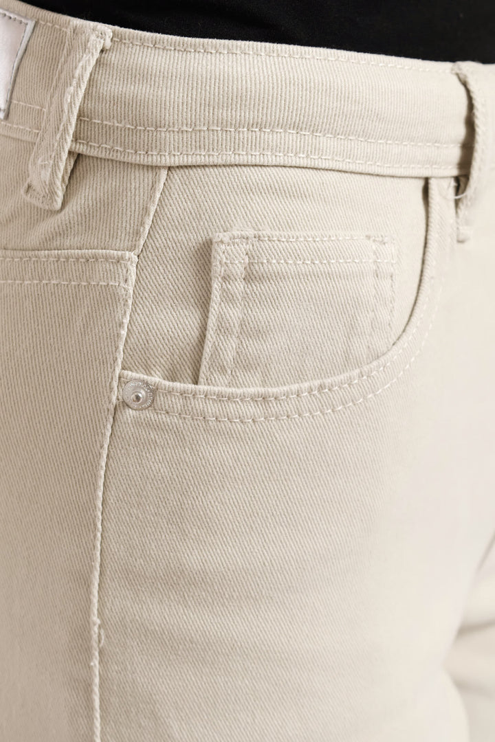 Classic Roll Hem Bermuda Denim Short - Stone