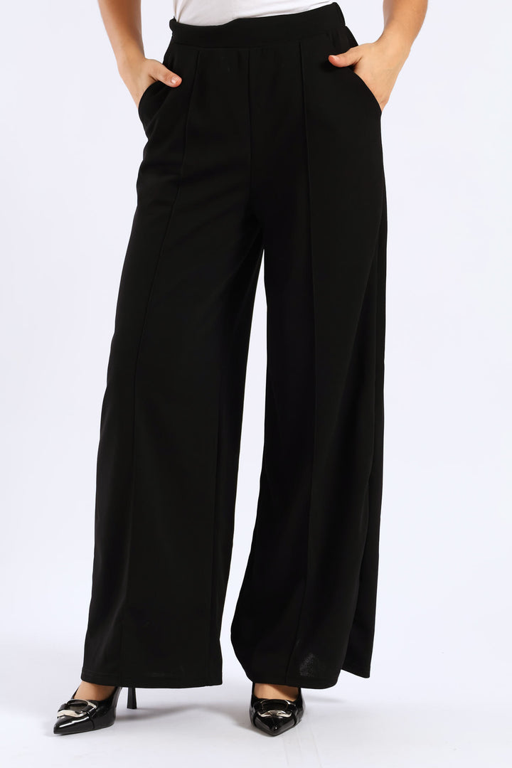 Pintuck Pull Up Wide Leg Pant - Black