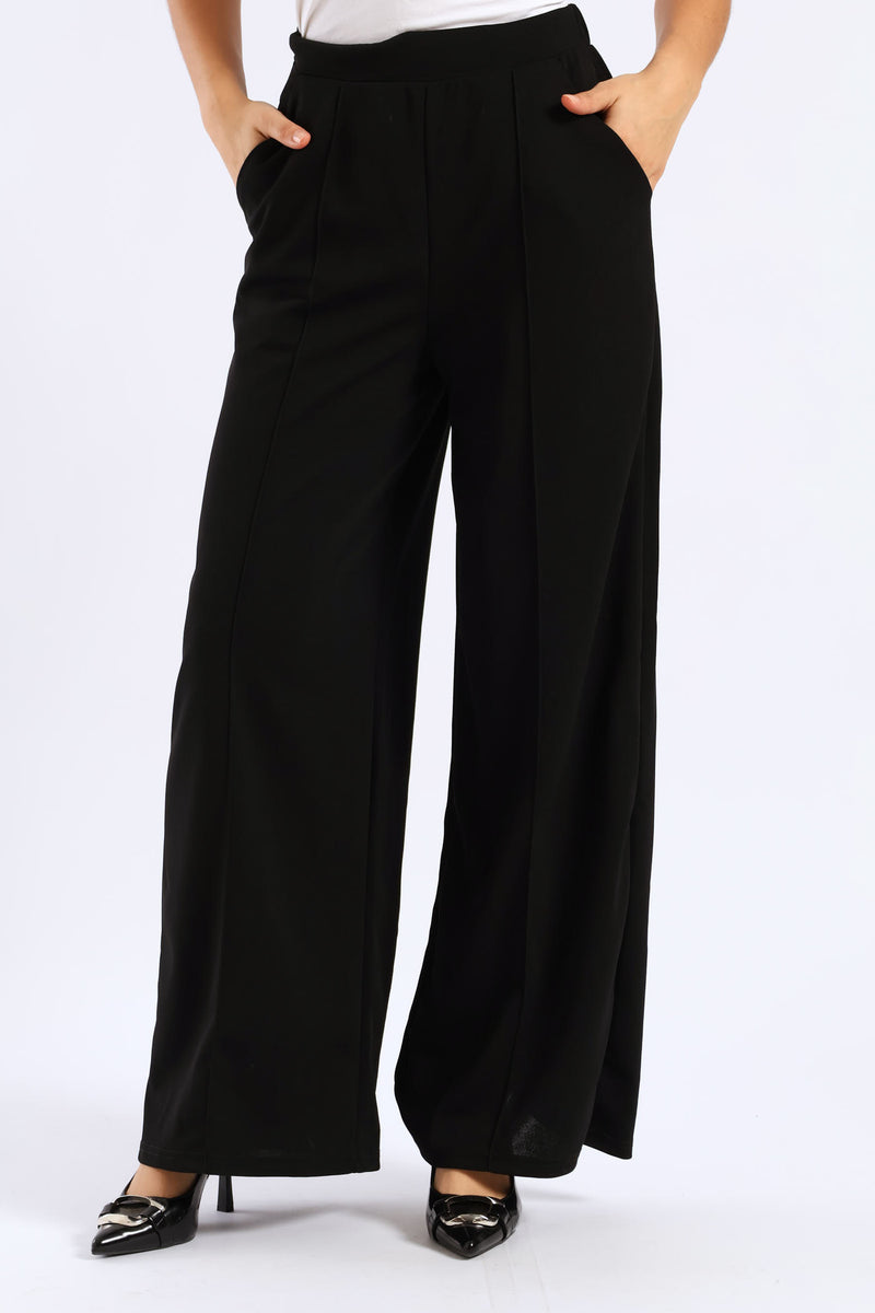 Pintuck Pull Up Wide Leg Pant - Black