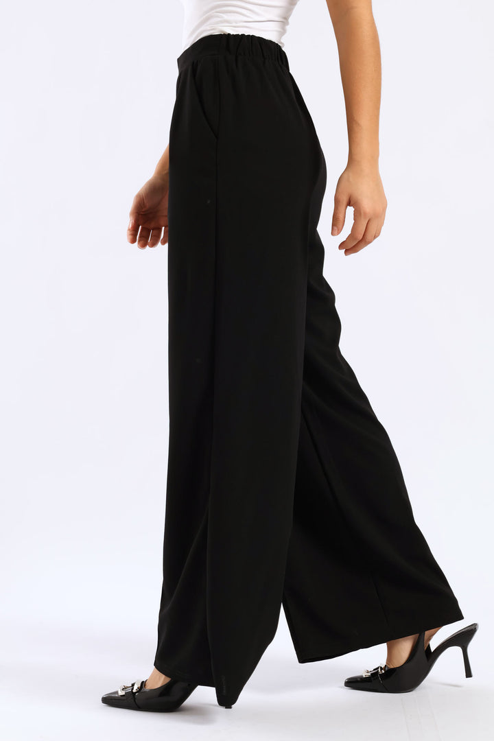 Pintuck Pull Up Wide Leg Pant - Black
