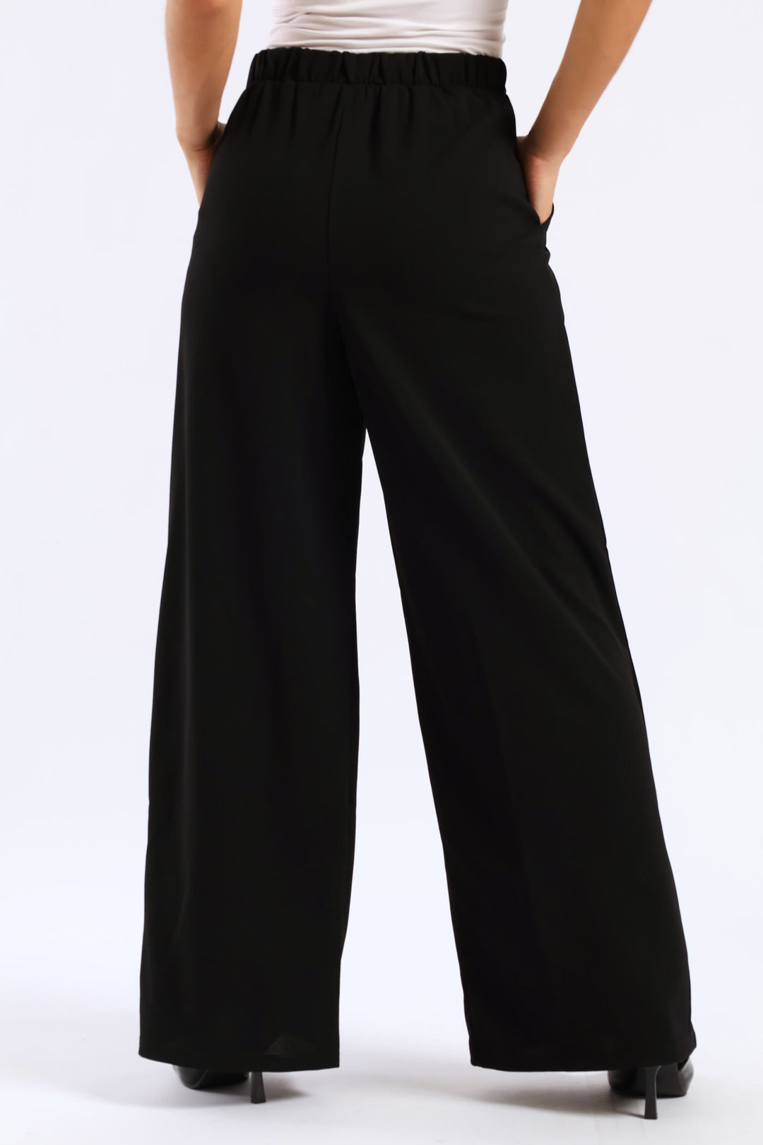 Pintuck Pull Up Wide Leg Pant - Black