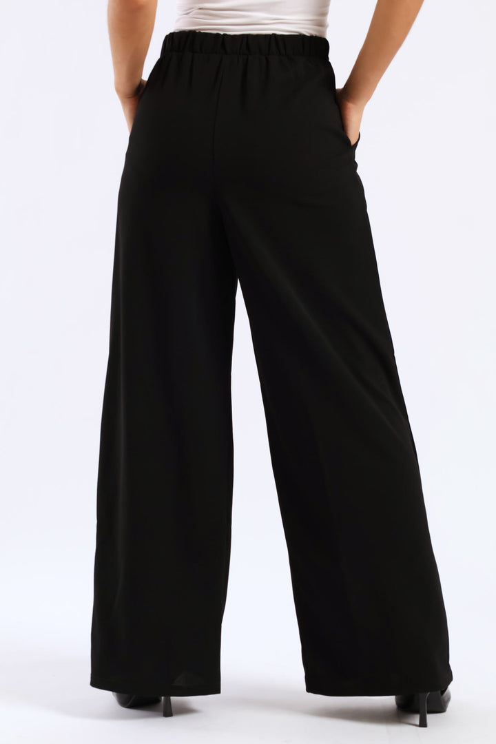 Pintuck Pull Up Wide Leg Pant - Black