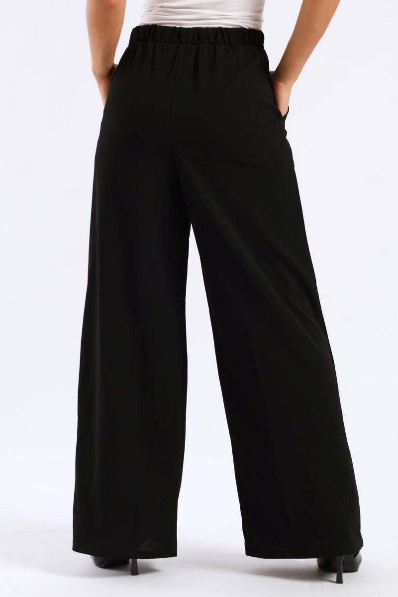 Pintuck Pull Up Wide Leg Pant - Black