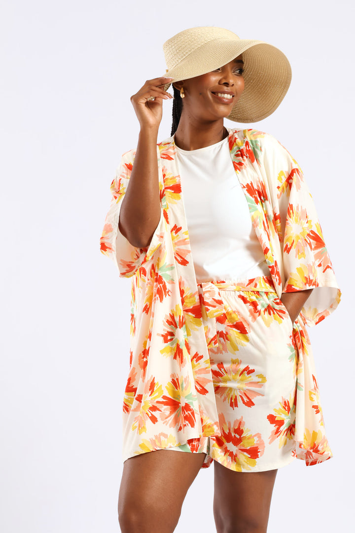3/4 Sleeve Floral Kimono - Multi
