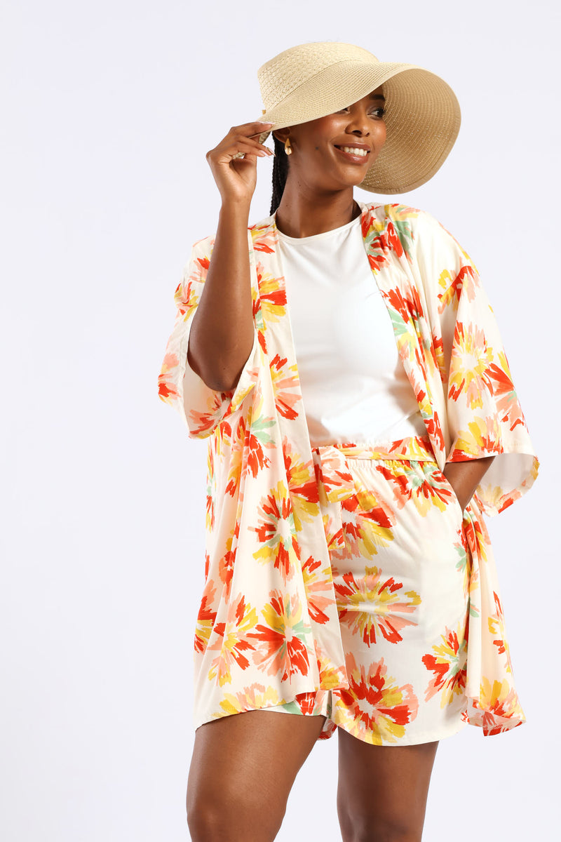 3/4 Sleeve Floral Kimono - Multi
