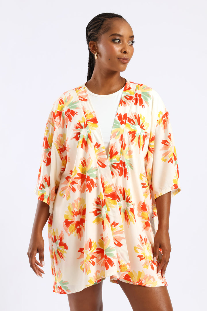 3/4 Sleeve Floral Kimono - Multi