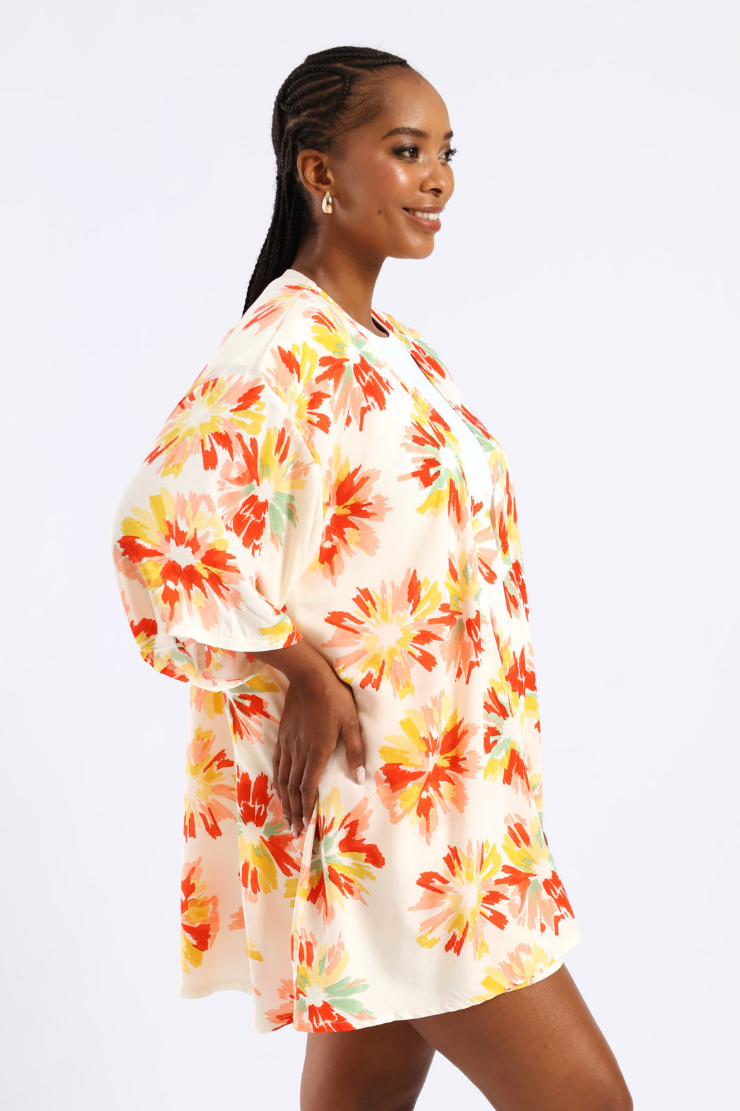 3/4 Sleeve Floral Kimono - Multi
