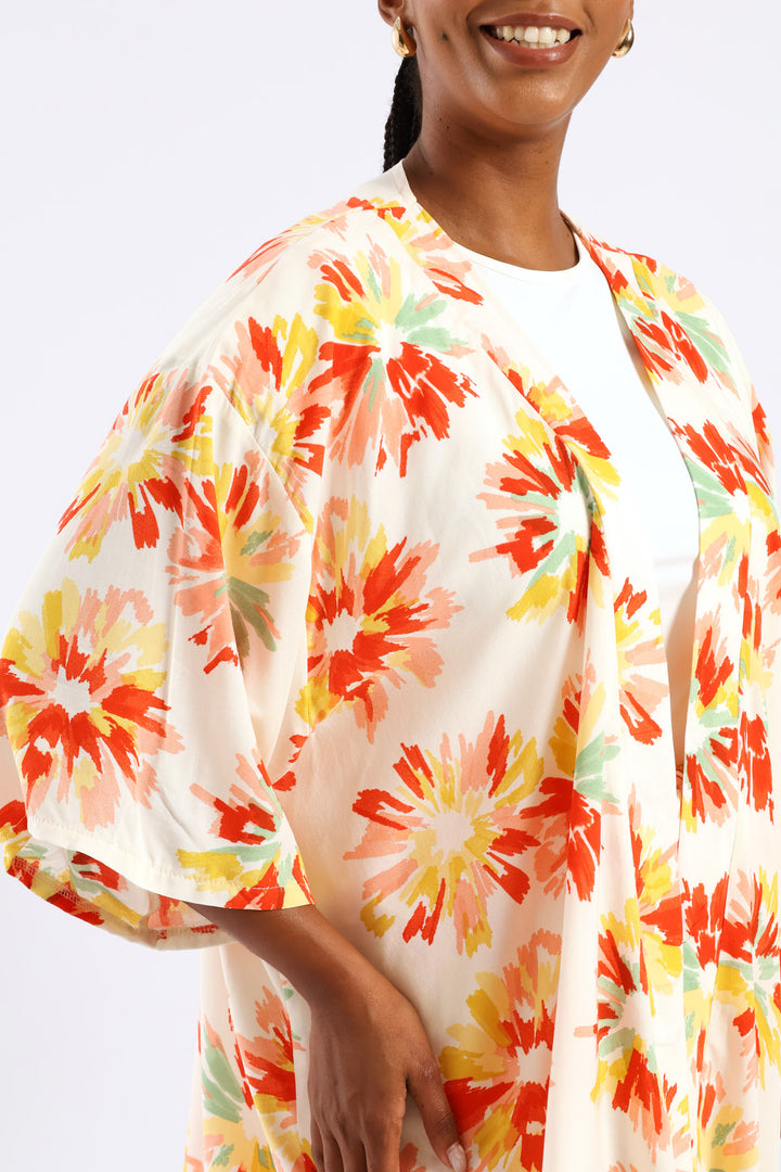 3/4 Sleeve Floral Kimono - Multi