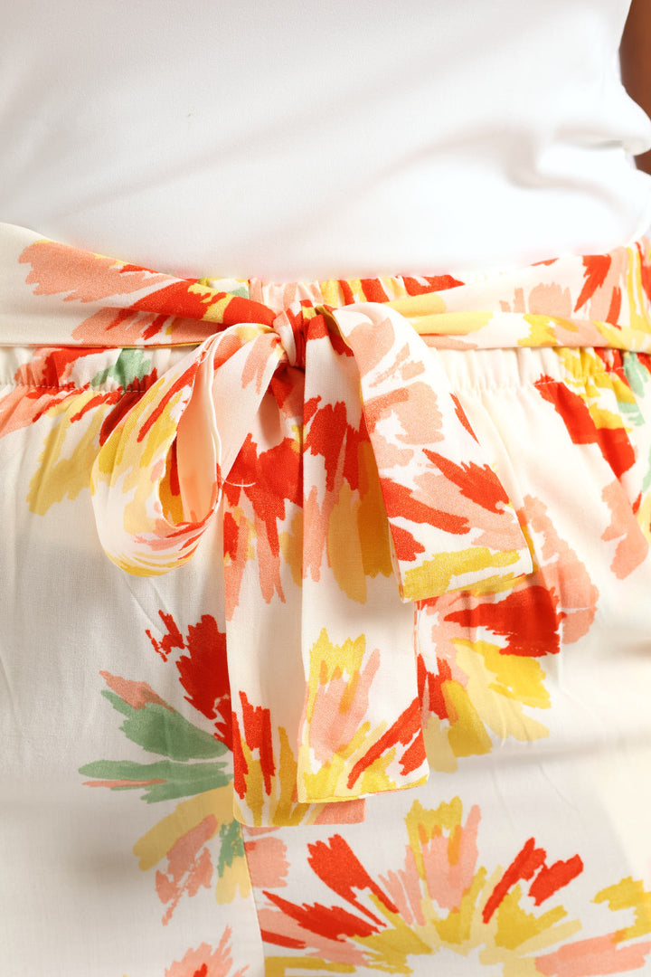 Pull-On Self Tie Floral Mid Thigh Short - Multi