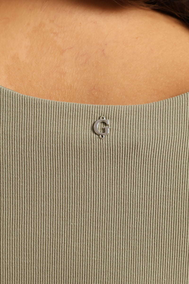 Aimee Jewel Drape Top - Moss Green