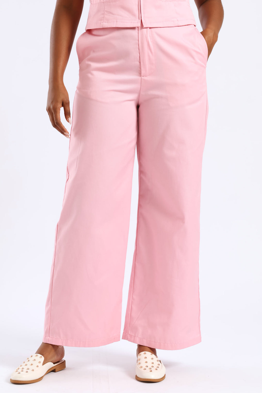 Crease Front Wide Leg Pant - Candy Pink