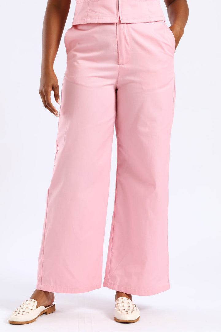 Crease Front Wide Leg Pant - Candy Pink