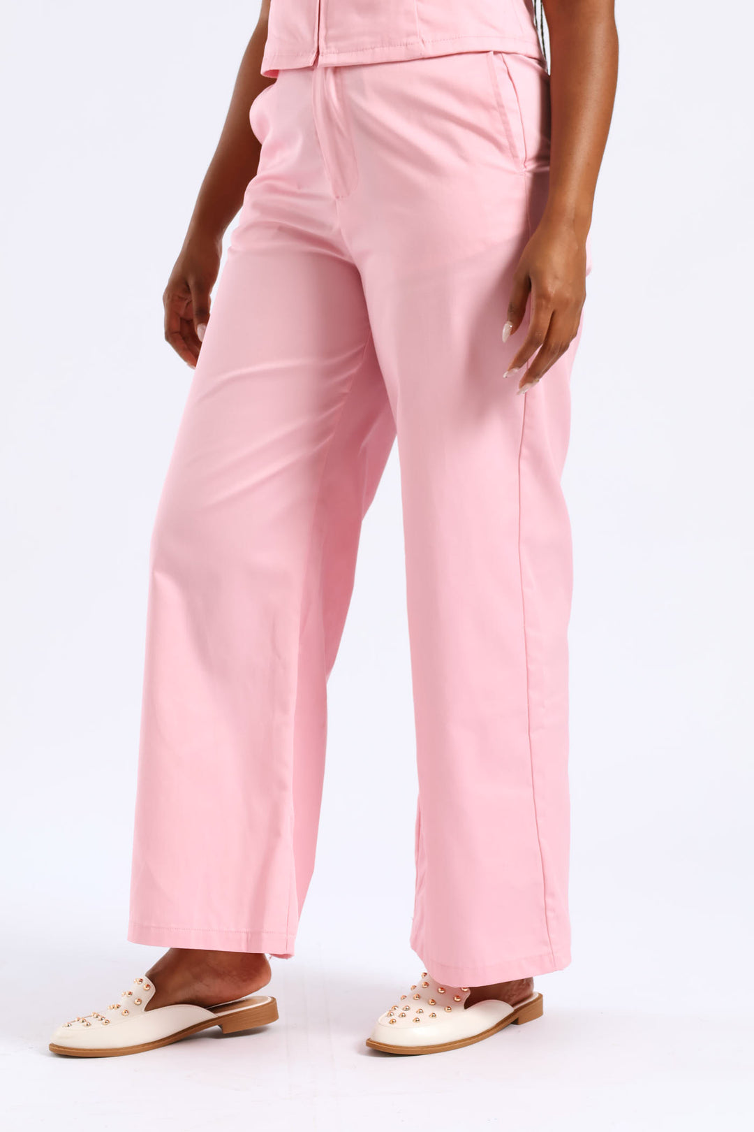 Crease Front Wide Leg Pant - Candy Pink