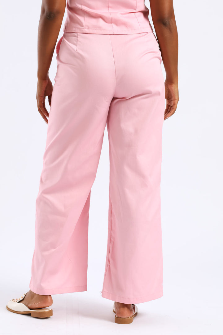 Crease Front Wide Leg Pant - Candy Pink