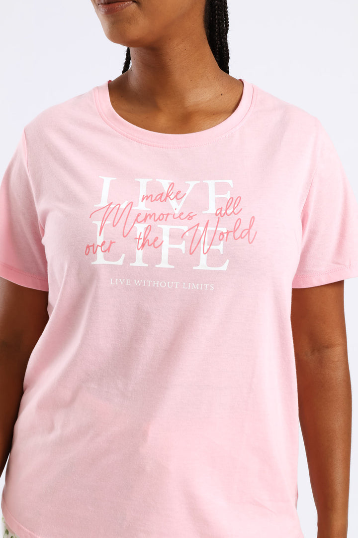 Live Life Tee & Capri Pant Set - Pink